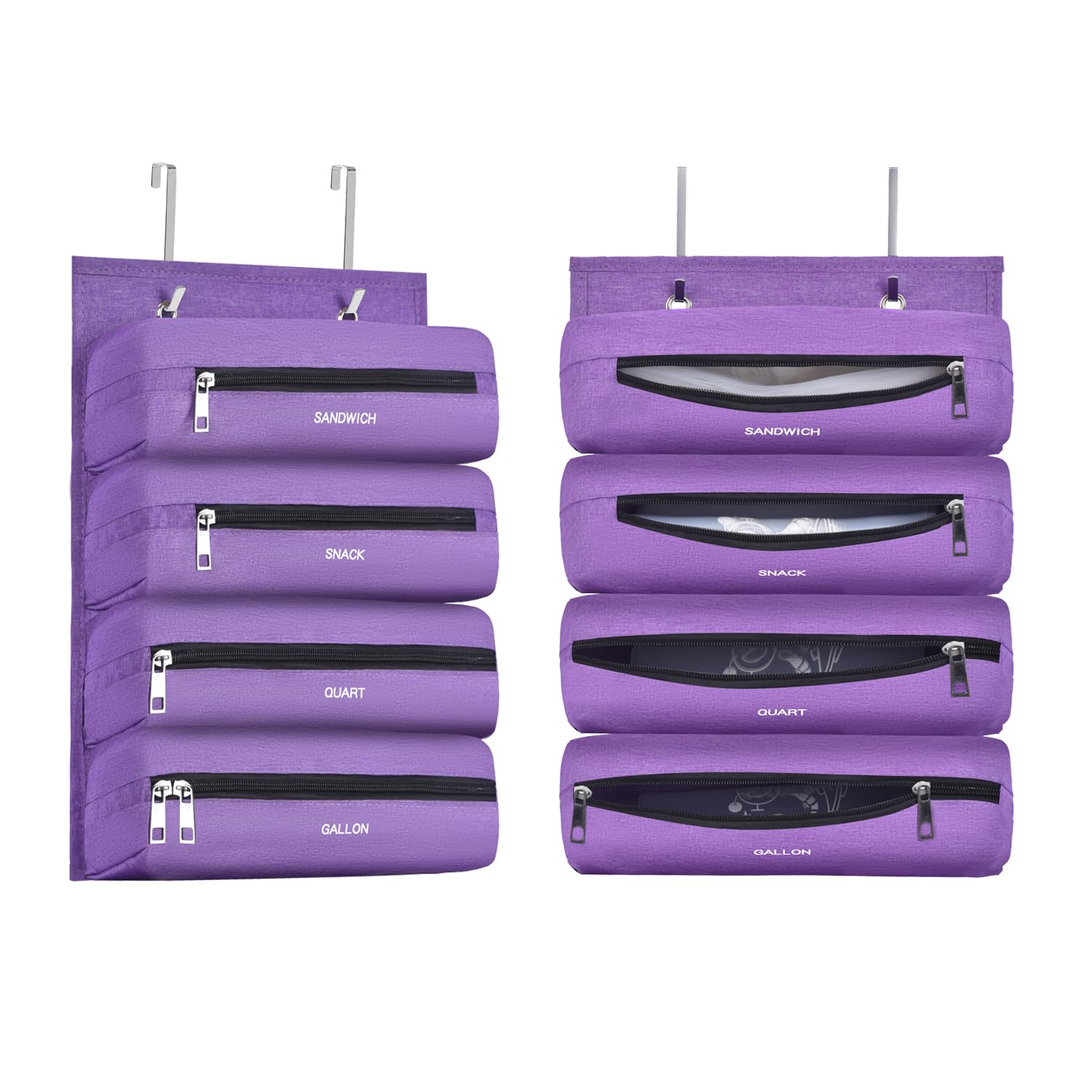 Ziplock Bag Organizer Compatible with Ziploc Gallon, Quart, Sandwich & Snack Food Storage Bag, Kitchen Plastic Bag Storage Organizer for Kitchen RV Camper (Purple)