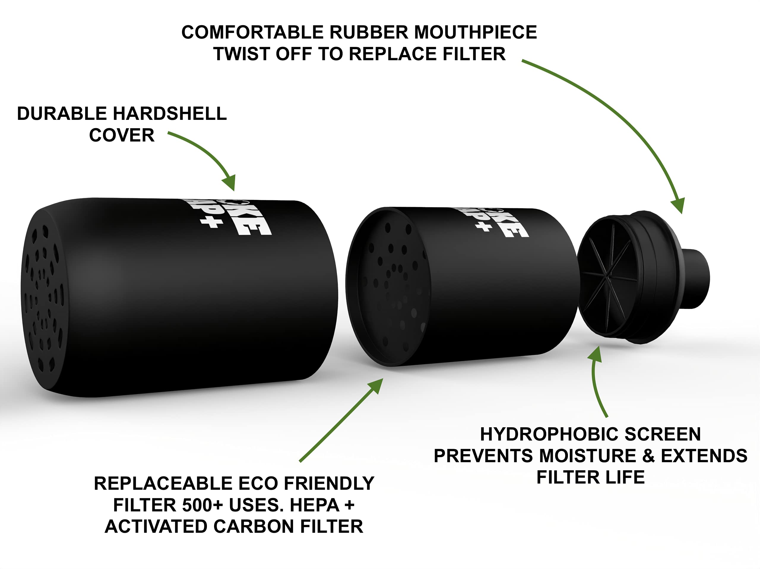 Smoke Trap + Bundle - Includes Smoke Trap + And Extra ECO Replaceable Filter - Personal Air Filter - Long Lasting Smoke Filter 500+ Uses With Easy Exhale - Filters Have Zero Plastic Waste - (Black)