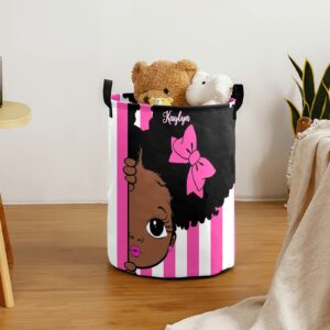 African Black Girl Princess Personalized Laundry Basket Clothes Round Storage Handle Waterproof, Custom Foldable Large Capacity and Lightweight, For Bedroom Bathroom Toy Decoration