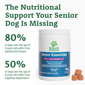 Doggie Dailies Senior Essentials Multivitamin for Dogs Soft Chews | Advanced Dog Multivitamin | Nutritional Support for Joints, Skin & Coat, Digestion, and the Immune System | Bacon Flavor | 120 Count