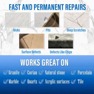 Quartz Countertop Chip Repair Kit (White), Marble and Granite Repair to Fix Nicks, Chips, Scratches on Granite, Marble, Porcelain, Corian, Travertine, Quartz, Acrylic and Other Natural Stone Surfaces