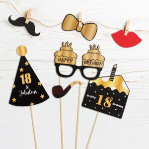 LINGTEER Happy 18th Birthday Party Photo Booth Props,Cheers to 18th Birthday Eighteen Years Old Bday Party Centerpieces Props Decorations Sign.