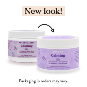 Bocce's Bakery Calming Supplement for Dogs, Daily Chews Made in The USA with Chamomile, Lemon Balm, L-Theanine & Melatonin, Supports Stress, Peanut Butter & Honey, 60 ct