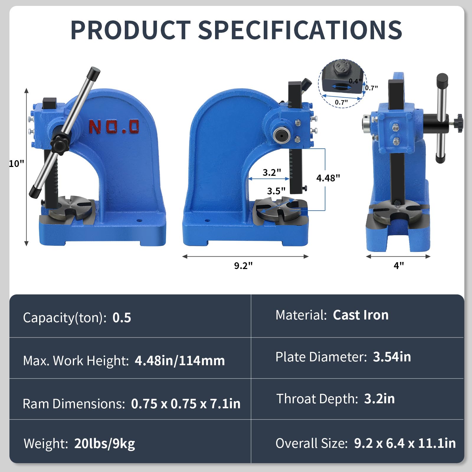 PNBO Manual Arbor Press 0.5 Ton,Heavy Duty Cast Iron Desktop Punch Press Machine, for Riveting Punching Holes