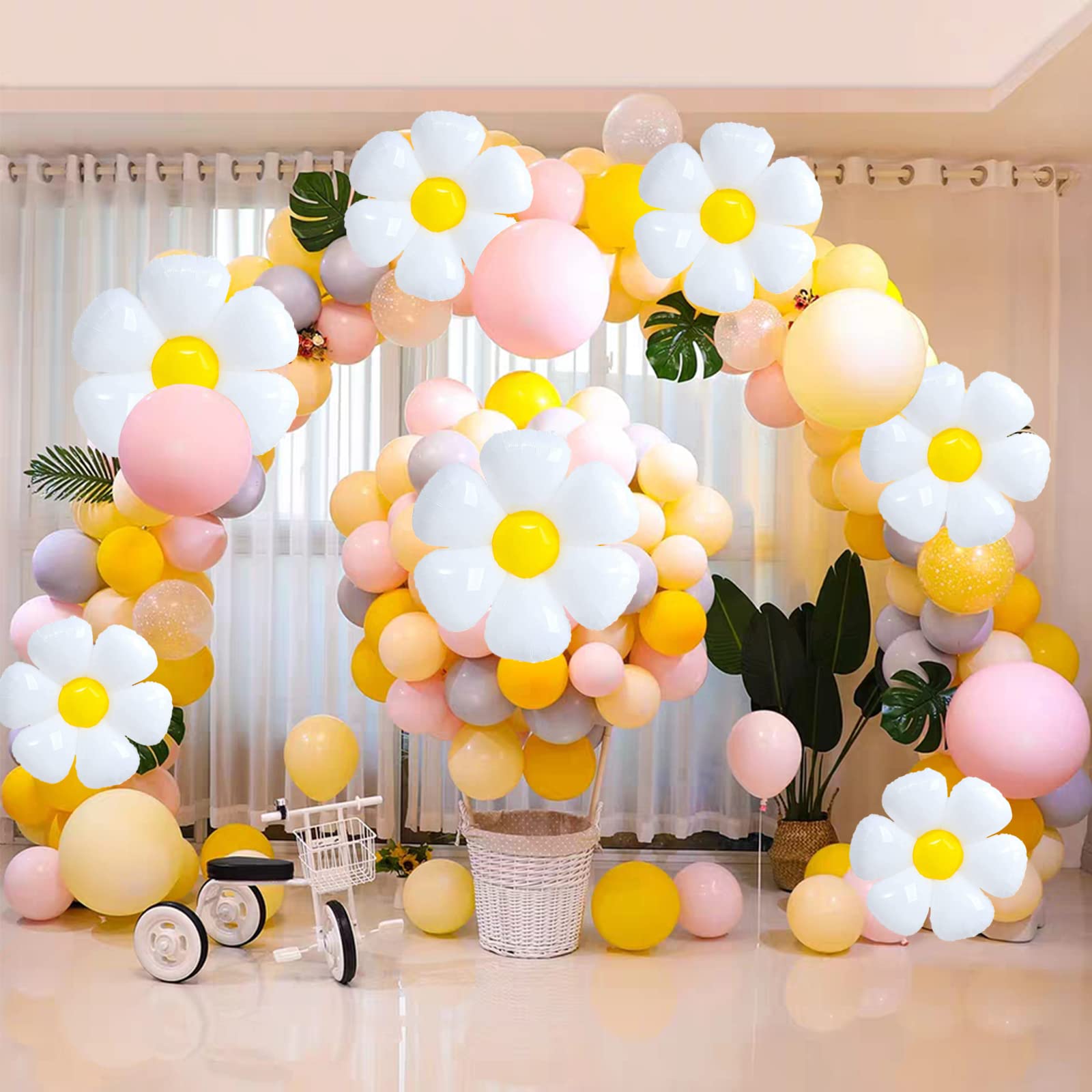 6 Pcs Daisy Balloons, 30inch Huge White Flower Aluminum Foil Balloons for Birthday, Baby Shower, Wedding, Daisy Party Decorations Supplies…