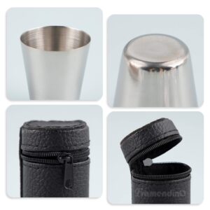 Framendino, 8 Pack Stainless Steel Shot Glass Espresso Shot Cups Barware Drinking Vessel with Black Leather Carrying Case for Home Outdoor(1 Ounce/30 ml)