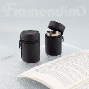 Framendino, 8 Pack Stainless Steel Shot Glass Espresso Shot Cups Barware Drinking Vessel with Black Leather Carrying Case for Home Outdoor(1 Ounce/30 ml)