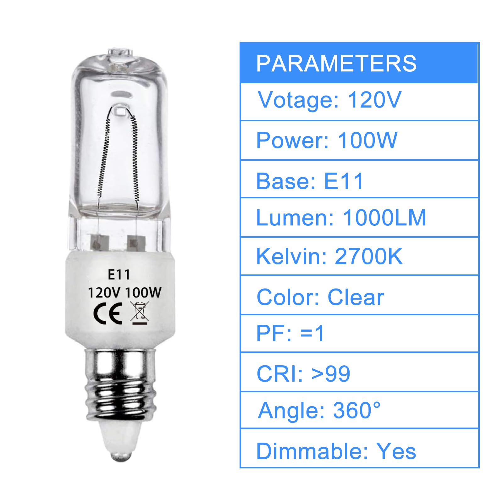 ETUOLMP E11 Halogen Bulb JDE11 120V 100W 2700K Dimmable Halogen Light Bulbs 4 Pack T4 E11 Light Bulb for Ceiling Fan,Harbor Breeze,Mini Candelabra,Chandeliers etc.