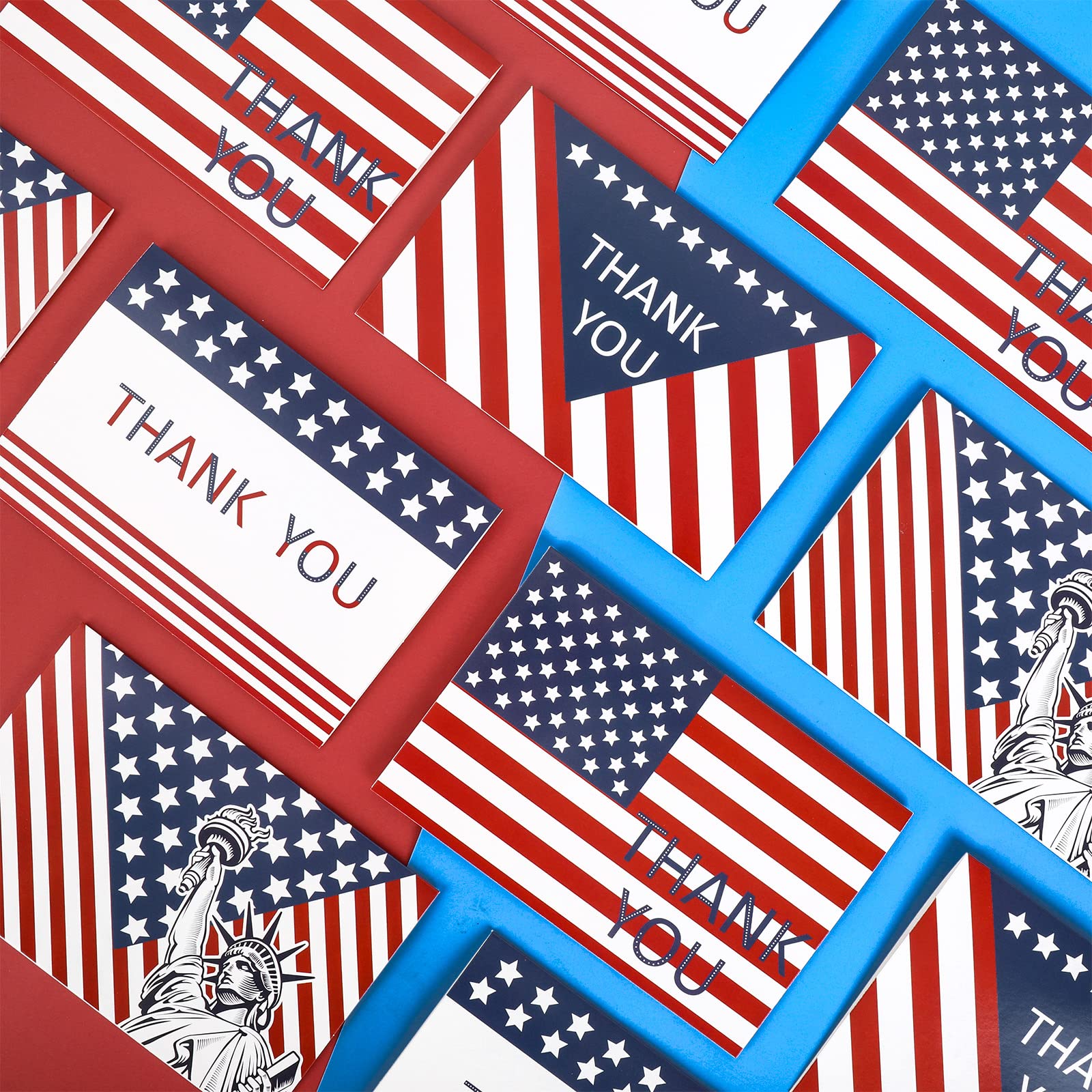 AnyDesign 32 Pack Patriotic Thank You Cards with Envelopes Stickers American Flag Greeting Cards 4th of July USA Note Cards for Party Essentials Independence Day and All Occasions