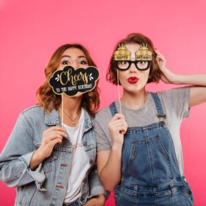 LINGTEER Happy 18th Birthday Party Photo Booth Props,Cheers to 18th Birthday Eighteen Years Old Bday Party Centerpieces Props Decorations Sign.