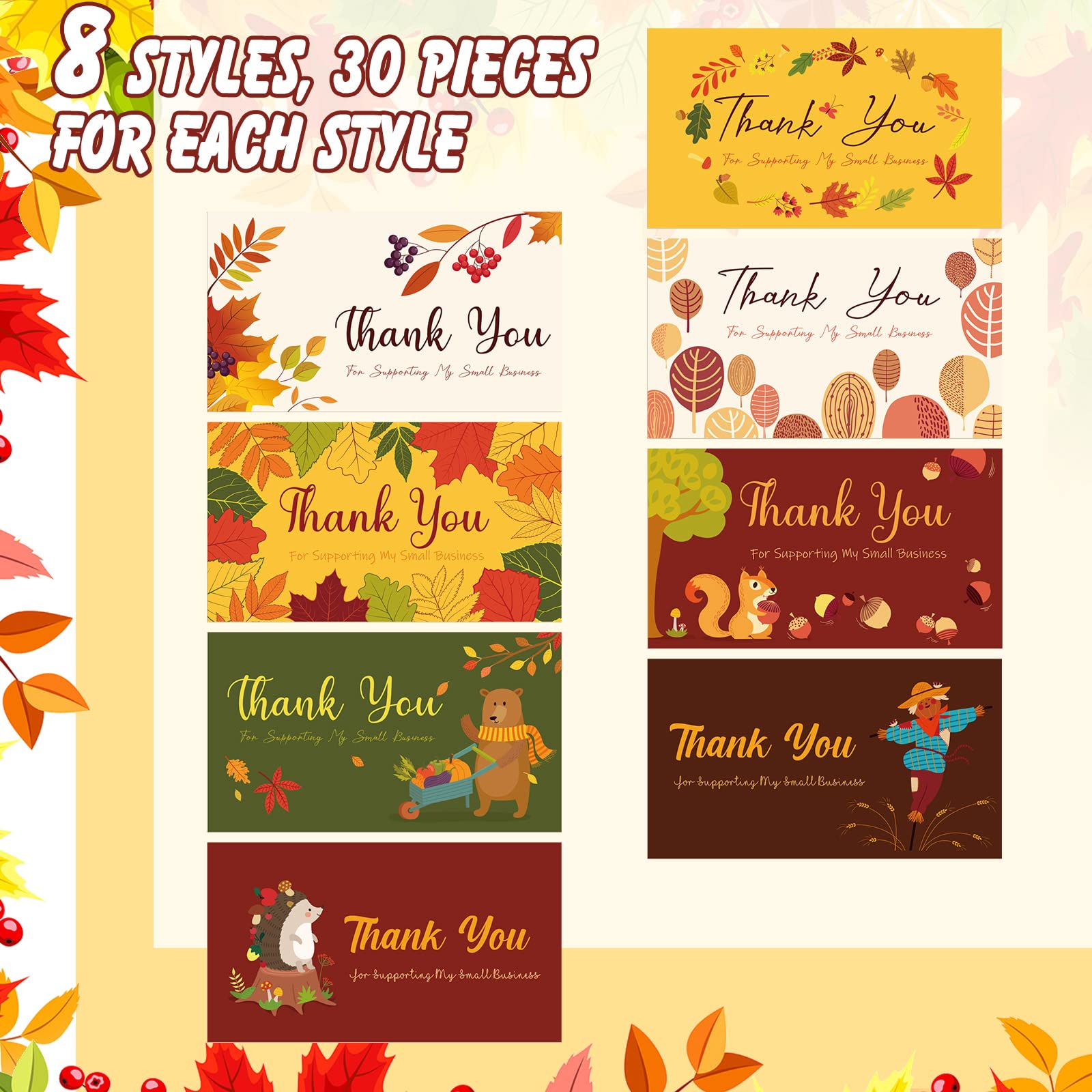 240 Pcs Thanksgiving Thank You for Supporting My Small Business Cards Grateful Fall Thank You Cards Thanksgiving Cards for Small Businesses Gift Autumn Holiday Parties Celebrations