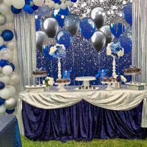 Royal Blue Glitter Backdrop Blue and Silver Black Balloon Sequin Photography Background for Birthday Wedding Graduation Prom Party Banner Decoration Photo Props (8x6FT)