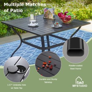 MFSTUDIO 6 Pieces Outdoor Patio Dining Set for 4 with Umbrella, Patio Square Metal Table and Rattan Chairs of 4 with Umbrella, Outdoor Patio Wicker Dining Furniture Set with 10ft Umbrella (Navy Blue)