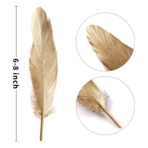 Larryhot Gold Goose Feathers for Cfafts - 6-8 inch 60 pcs Natural Feathers for Wedding Party Decorations,DIY Crafts and Clothing Accessories (Gold)