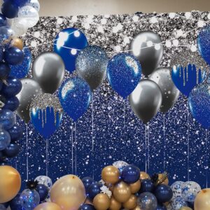 Royal Blue Glitter Backdrop Blue and Silver Black Balloon Sequin Photography Background for Birthday Wedding Graduation Prom Party Banner Decoration Photo Props (8x6FT)