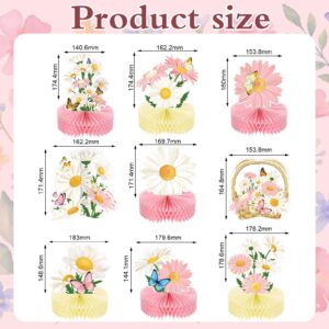 Hotop 9 Pcs Daisy Flower Birthday Party Decorations Daisy Butterfly Honeycomb Centerpieces 3D Daisy Centerpieces for Tables Pink Daisy Table Toppers Boho Groovy Party Decorations Girl Baby Shower