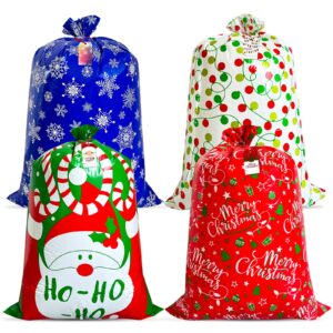 extra large christmas gift bags bulk - 4 pack giant xmas gift wrapping bag for present 54.3 x 36.2”, big heavy duty santa sacks jumbo plastic gift bags oversized holiday present bags with tag & tie