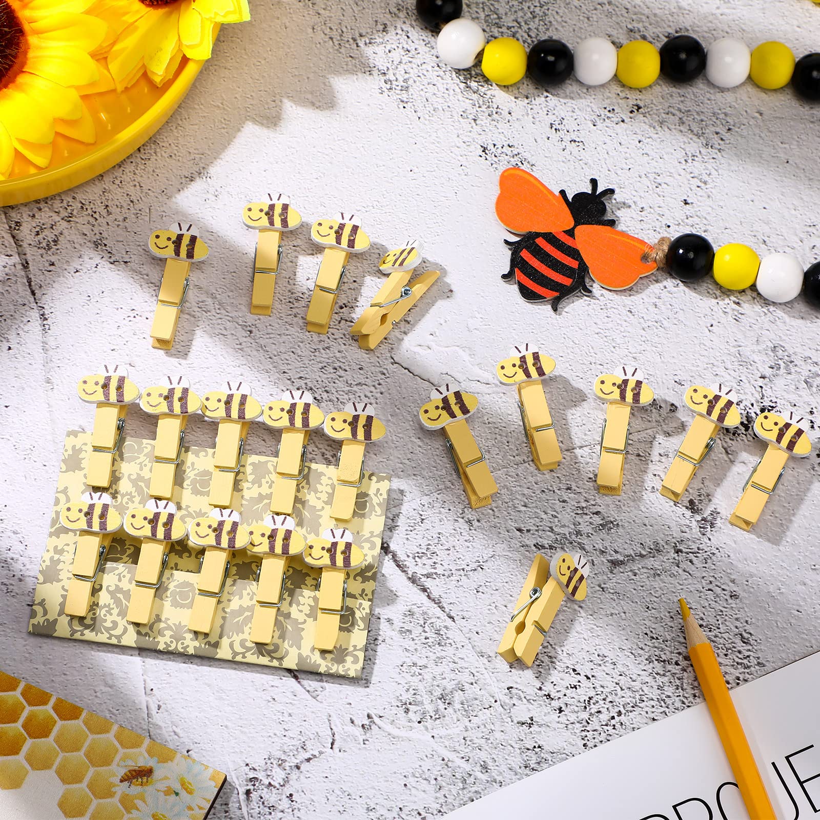 Unittype 51 Pcs Don't Say Baby Shower Game Supplies Include Bee Theme Baby Shower Sign and 50 Mini Bee Clothespins for Boys Girls Gender Reveal Baby Shower Prizes Game