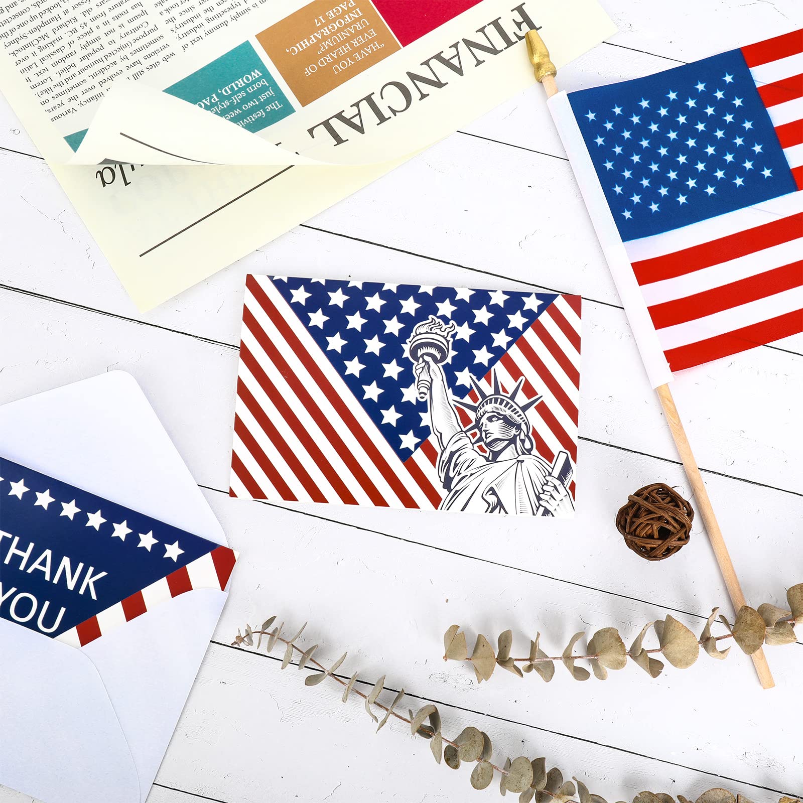 AnyDesign 32 Pack Patriotic Thank You Cards with Envelopes Stickers American Flag Greeting Cards 4th of July USA Note Cards for Party Essentials Independence Day and All Occasions