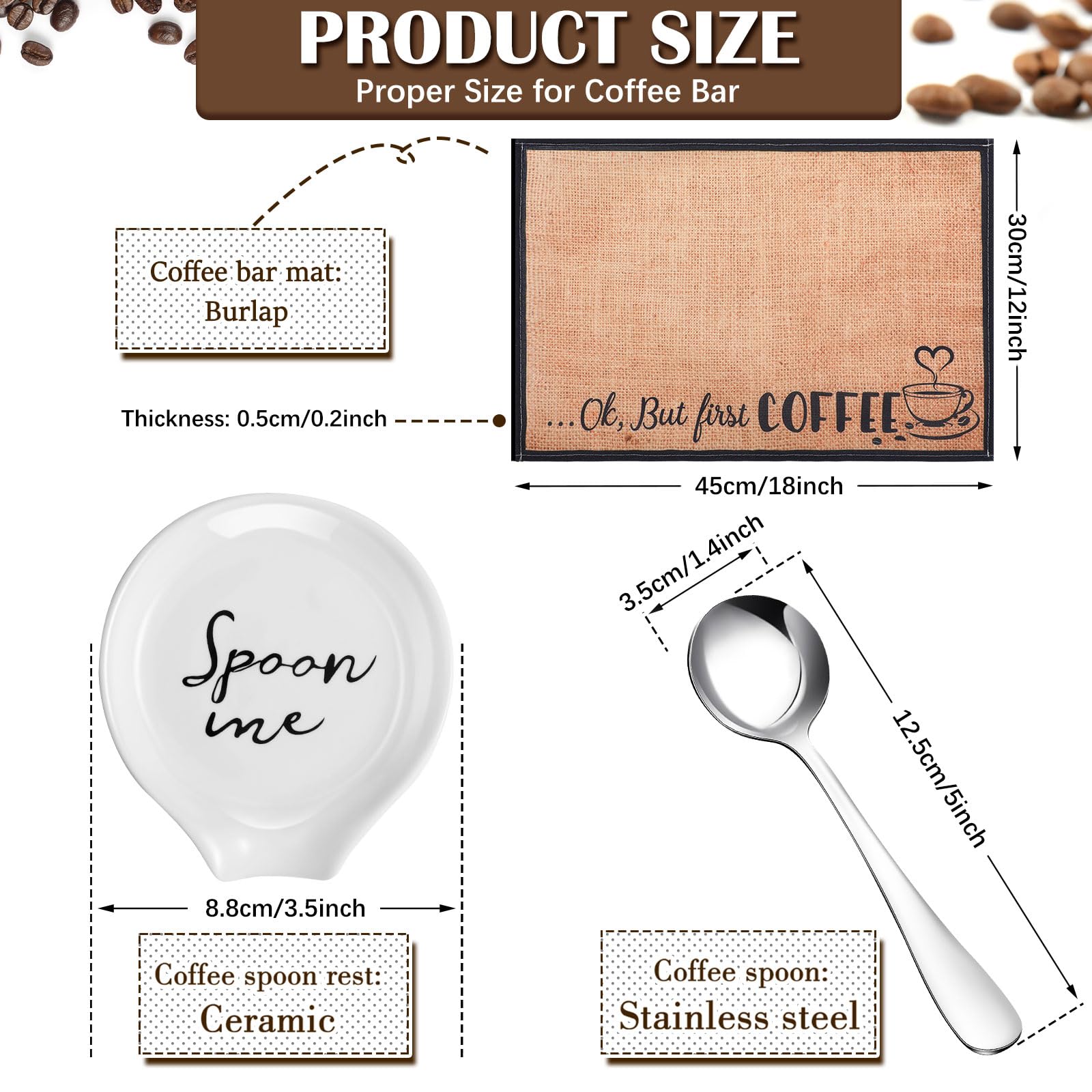 Skyley 3 Pieces Coffee Spoon Rest Rustic Bar Mat and Set Farmhouse Teaspoon Holder Station Ceramic Funny Tray Accessories Decor Rests, one size