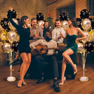 Balloon Centerpieces for Floor with String Light 2 Set Black Balloon Stand Kit Holder Decoration for Wedding Adult Birthday Party Men Bachelor Party