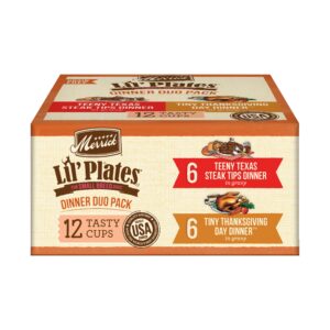 merrick lil’ plates grain free dinner duos soft natural wet small dog food variety pack, beef and turkey - (pack of 1) 2.6 lb. tubs