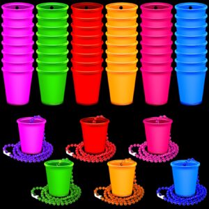 Sureio 12 Pieces Glow in the Dark Necklace Shot Glass Necklaces Glowing Neon Beaded Necklace Light up Cup Shaped for Weddings BBQ Beach Holidays Birthday Bachelorette Neon Party Supplies, 6 Colors