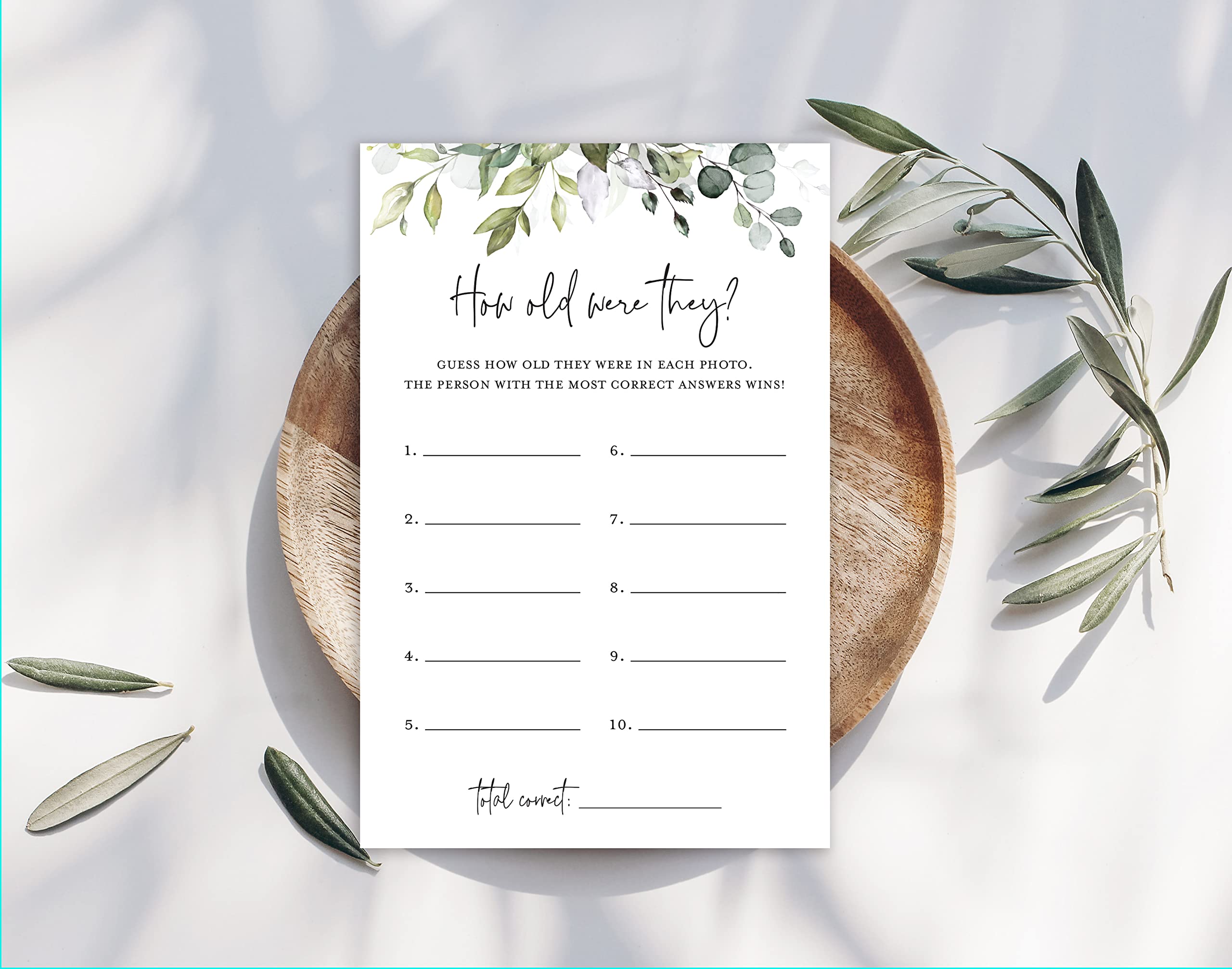 InvitationHouse How Old Were They Bridal Shower Game, Baby Shower Game - 48 Cards (Greenery)