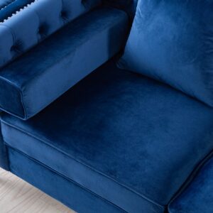 Legend Furniture Velvet Big Comfy Couch Living Room Square Arm Chesterfield 3seats Sofas, 104'', Blue