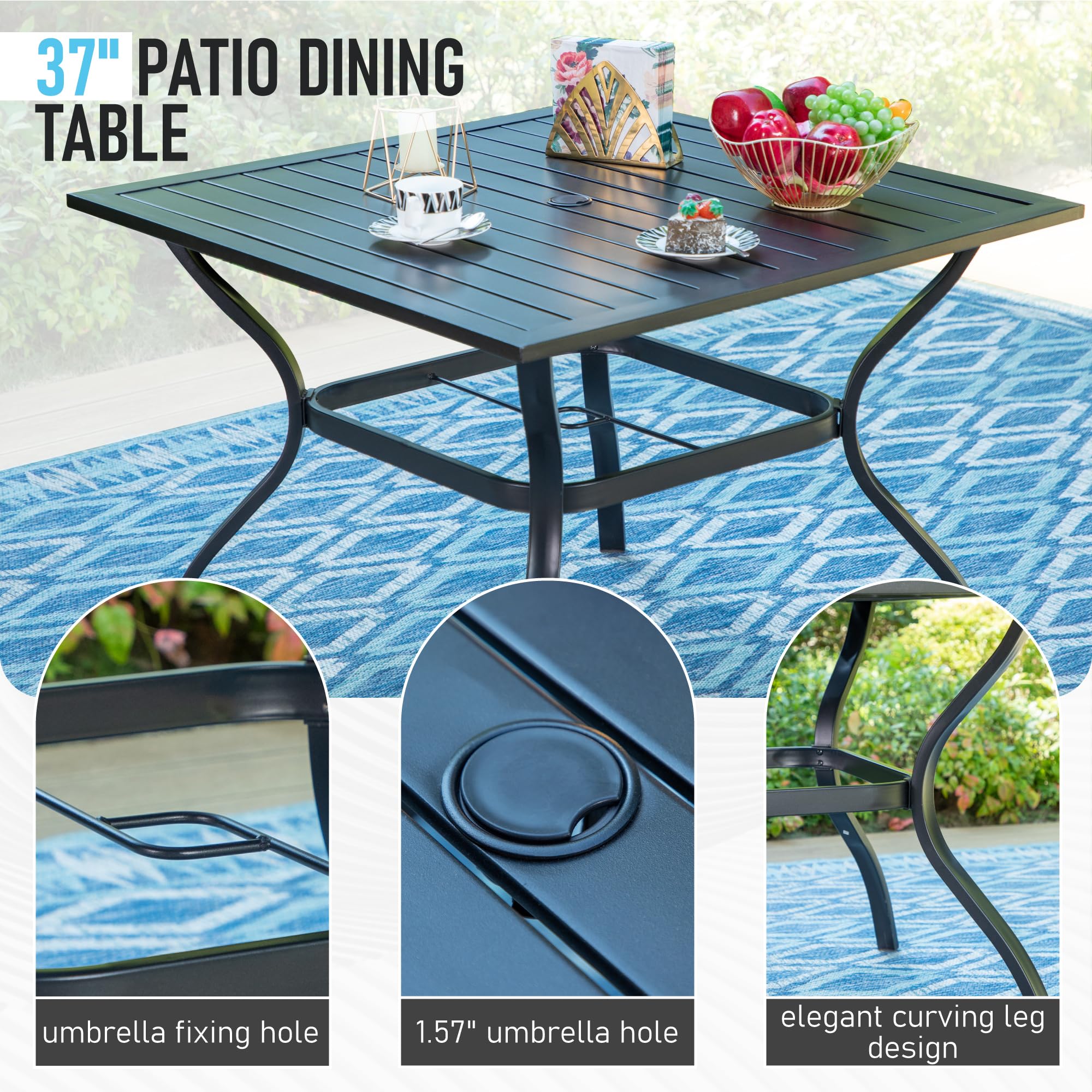 Sophia & William Patio Dining Set 5 Pieces Patio Table and Chairs, 37" Patio Dining Table x 4 Patio Swivel Dining Chairs with Cushion Outdoor Furniture Set for Backyard Lawn Pool Weather Resistant