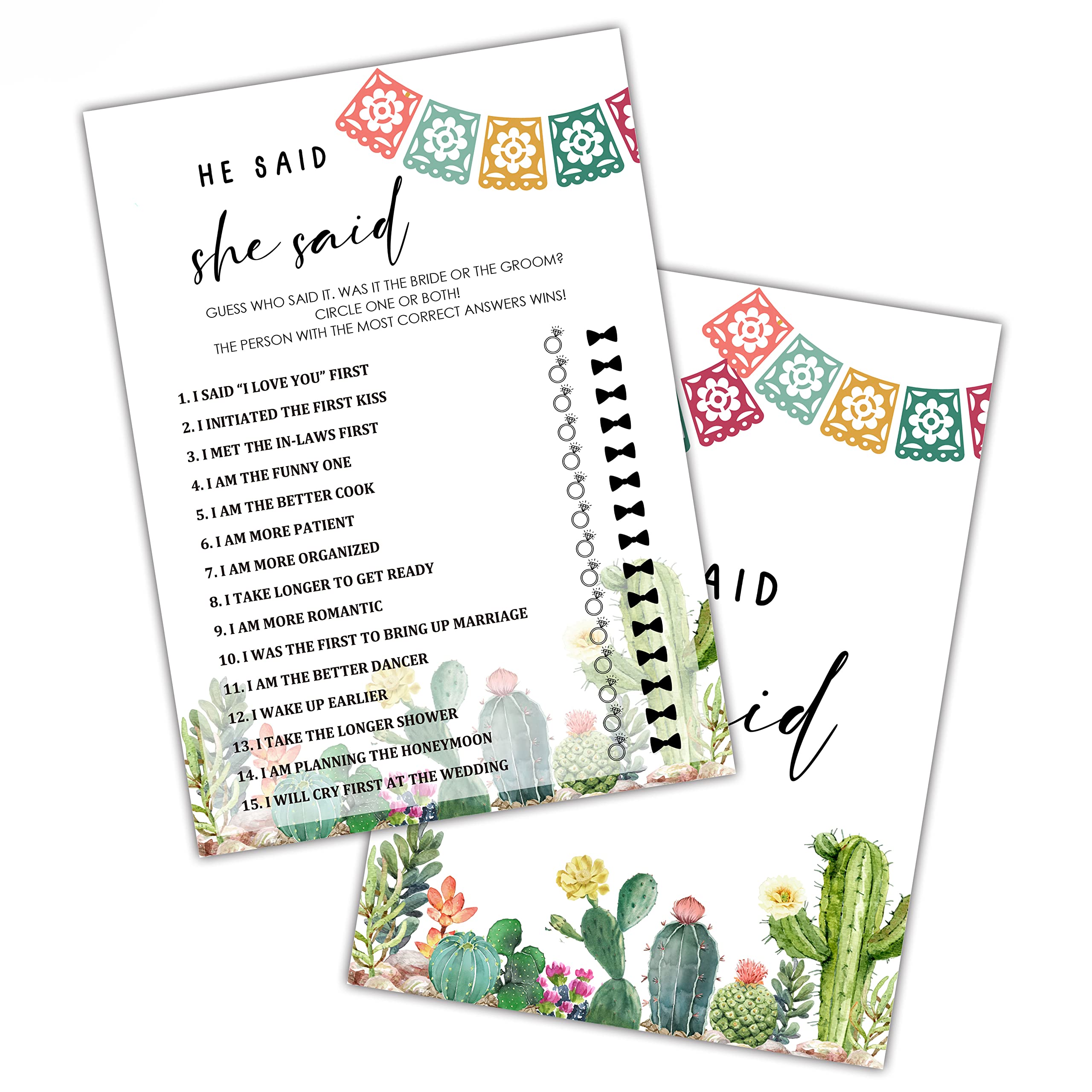 Bridal Shower Games, Fiesta Mexican Bridal Shower Decorations, He Said She Said Cards for Bridal Shower Bachelorette Party, Wedding Engagement Party, Set of 30 Game Cards (A10)