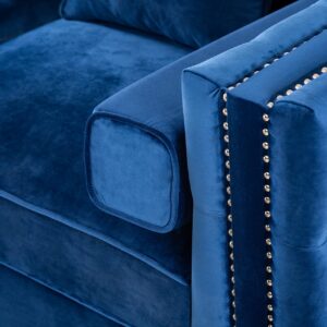 Legend Furniture Velvet Big Comfy Couch Living Room Square Arm Chesterfield 3seats Sofas, 104'', Blue