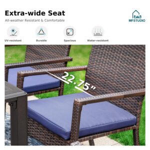 MFSTUDIO 6 Pieces Outdoor Patio Dining Set for 4 with Umbrella, Patio Square Metal Table and Rattan Chairs of 4 with Umbrella, Outdoor Patio Wicker Dining Furniture Set with 10ft Umbrella (Navy Blue)