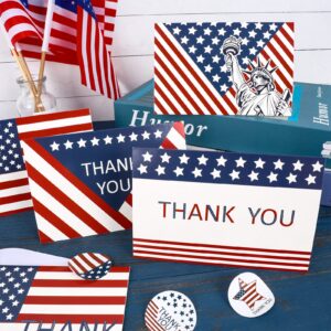 AnyDesign 32 Pack Patriotic Thank You Cards with Envelopes Stickers American Flag Greeting Cards 4th of July USA Note Cards for Party Essentials Independence Day and All Occasions