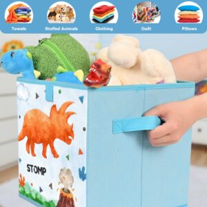 WERNNSAI Cube Storage Bins - 4 Pack Fabric Foldable Storage Cube Organizer for Kids Decorative Storage Baskets with Handles 11" x 11" Home Closet Nursery Room Bedroom (Dinosaur)