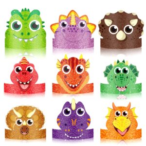 gersoniel 24 pcs dinosaur birthday party hats, favors, headbands, and paper crowns for kids - dinosaur theme decoration