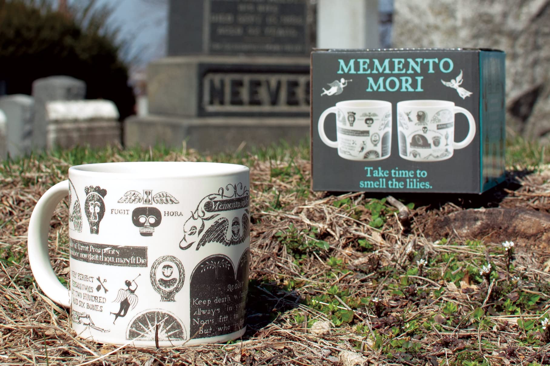 The Unemployed Philosophers Guild Memento Mori Coffee Mug - Features Classic Images Taken from Burial Monument Carvings, Comes in a Gift Box, 14 oz