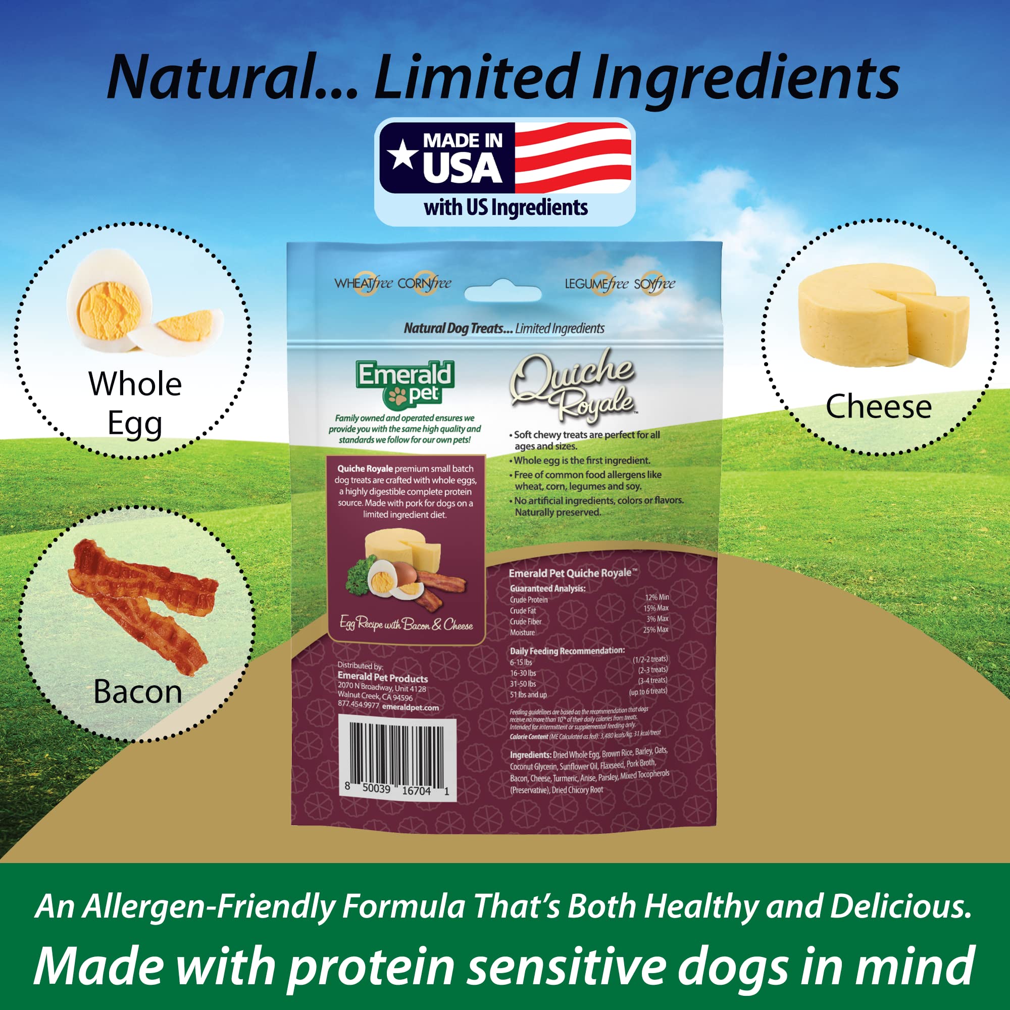 Emerald Pet Quiche Royale Premium Training Dog Treats — Healthy and Tasty Natural Dog Chews Made with Real Eggs — Limited Ingredient Dog Treats Made in The USA — Bacon & Cheese Treats, 6 oz