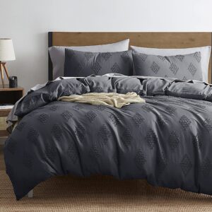 Nestl Boho Bedding Queen - Grey Duvet Cover Queen Size, Textured Queen Duvet Cover Set, 3 Piece Tufted Boho Duvet Cover with Zipper Closure, 1 Queen Size Duvet Cover 90x90 Inches and 2 Pillow Shams