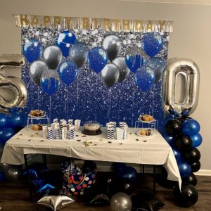 Royal Blue Glitter Backdrop Blue and Silver Black Balloon Sequin Photography Background for Birthday Wedding Graduation Prom Party Banner Decoration Photo Props (8x6FT)