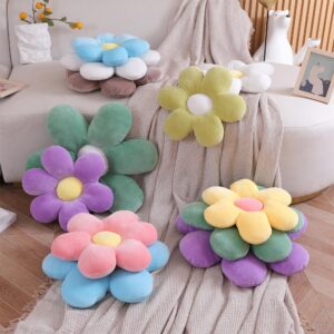 YILANLAN Cute flower pillow plush floor pillow cartoon thick plush office chair sitting tatami flower cushion cushion simple room decoration (40cm*40cm, White)