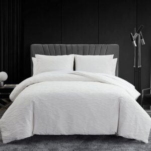 vera wang - queen duvet cover set, luxury bedding with button closure, includes matching shams (abstract crinkle white, queen)