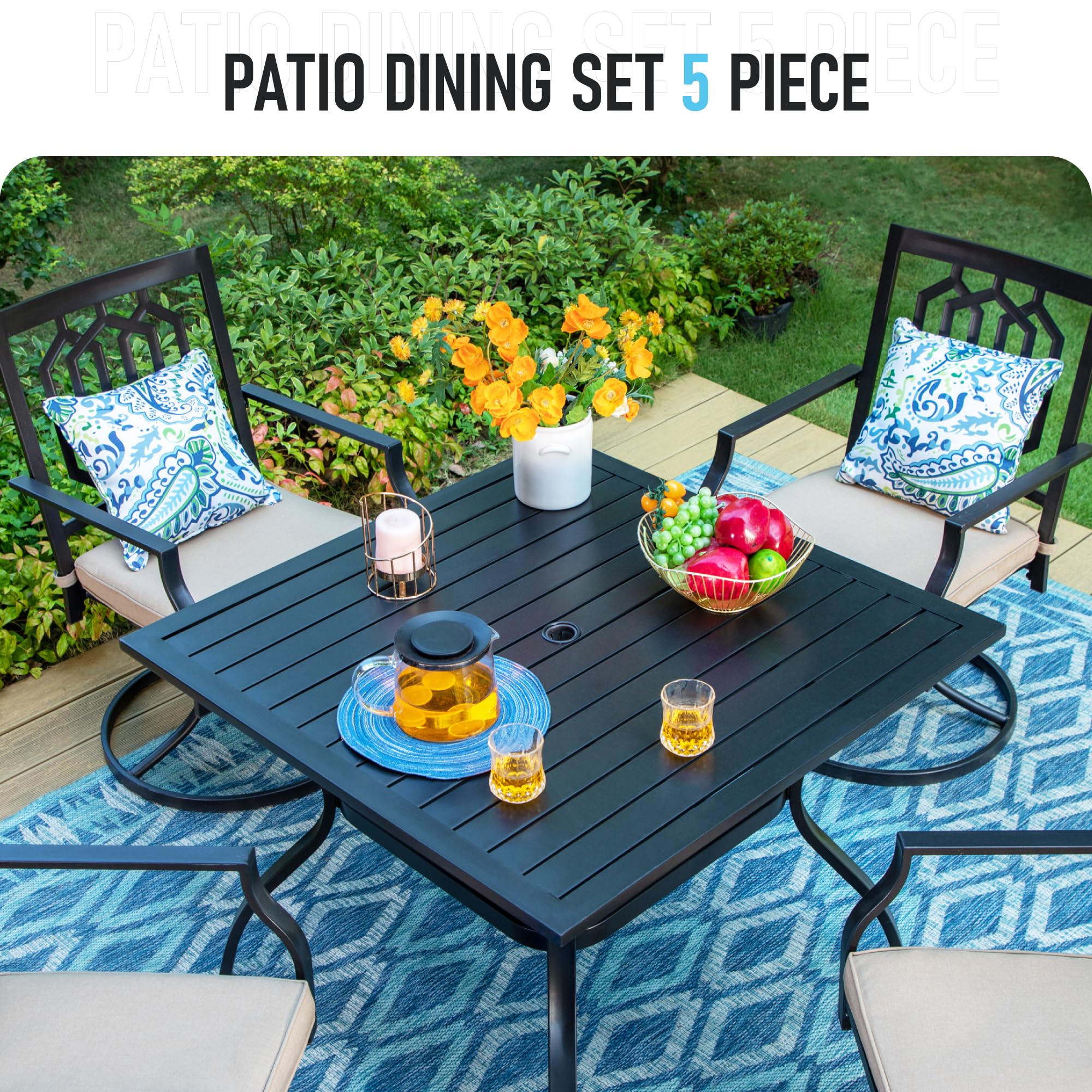 Sophia & William Patio Dining Set 5 Pieces Patio Table and Chairs, 37" Patio Dining Table x 4 Patio Swivel Dining Chairs with Cushion Outdoor Furniture Set for Backyard Lawn Pool Weather Resistant