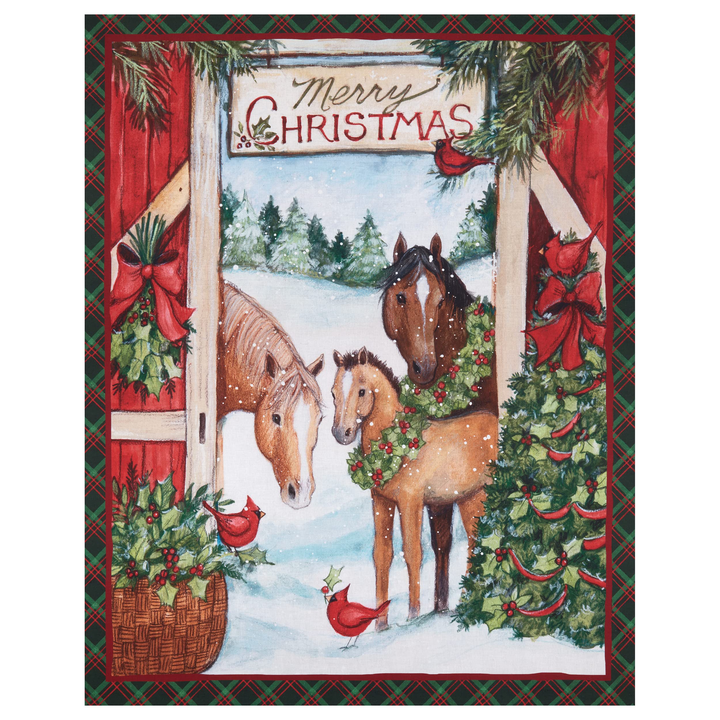 Springs Creative Christmas Three Horses 36" Panel Red, Fabric by The Yard