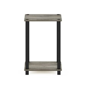 Furinno Simplistic 1-Tier End Side Night Stand/Bedside Table with Plastic Poles, French Oak Grey/Black