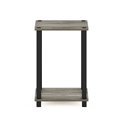 Furinno Simplistic 1-Tier End Side Night Stand/Bedside Table with Plastic Poles, French Oak Grey/Black