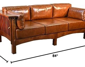 Crafters and Weavers Mission Crofter Style Sofa - Solid Quarter Sawn White Oak and Leather Cushions (Russet Leather)