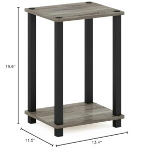 Furinno Simplistic 1-Tier End Side Night Stand/Bedside Table with Plastic Poles, French Oak Grey/Black