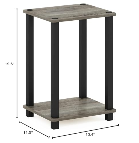 Furinno Simplistic 1-Tier End Side Night Stand/Bedside Table with Plastic Poles, French Oak Grey/Black