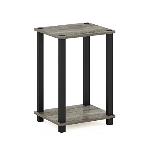 Furinno Simplistic 1-Tier End Side Night Stand/Bedside Table with Plastic Poles, French Oak Grey/Black